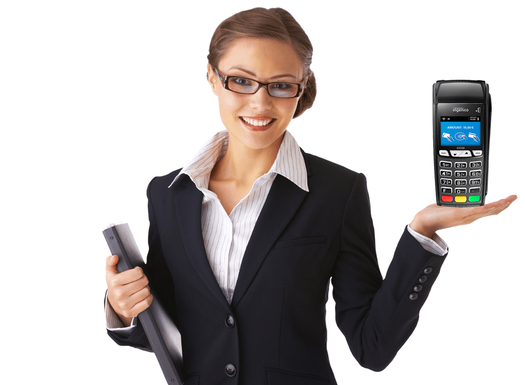 Lady holding Card Payment Machine